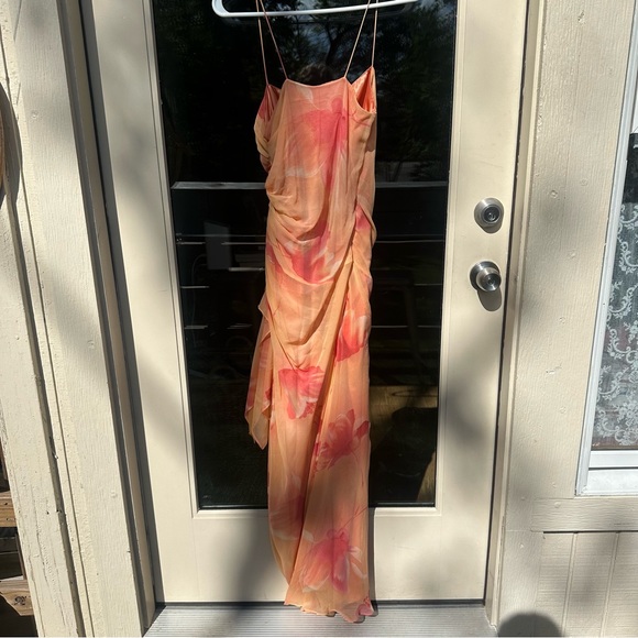 Vintage Shelli Segal Peach Silk Dress by Laundry Size 4 | Watercolor Gown - Picture 3 of 12